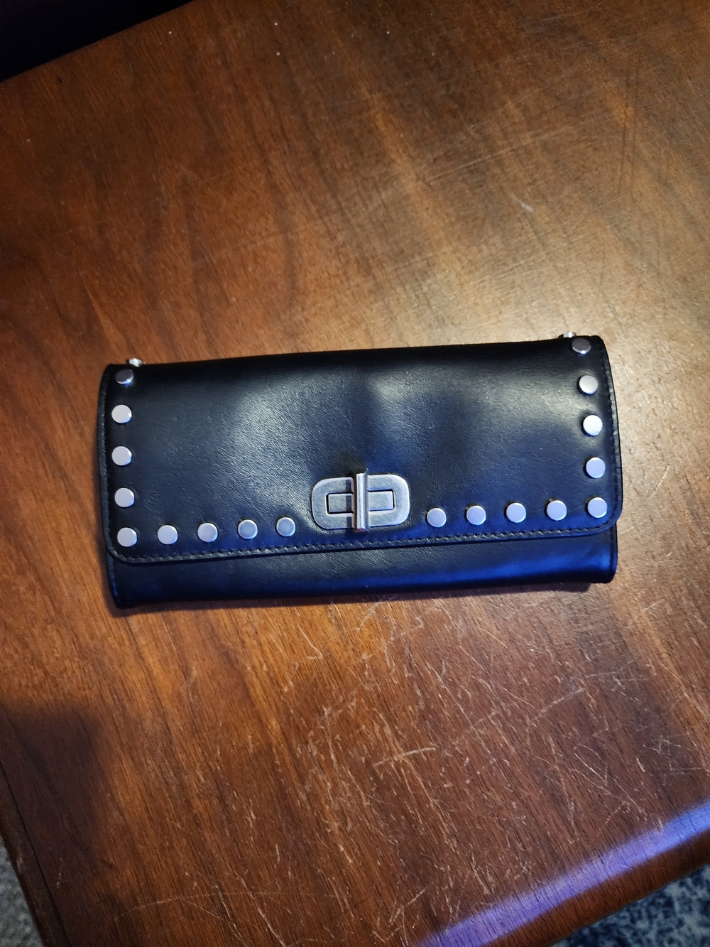 Michael Kors Black Leather Studded Clutch Wallet